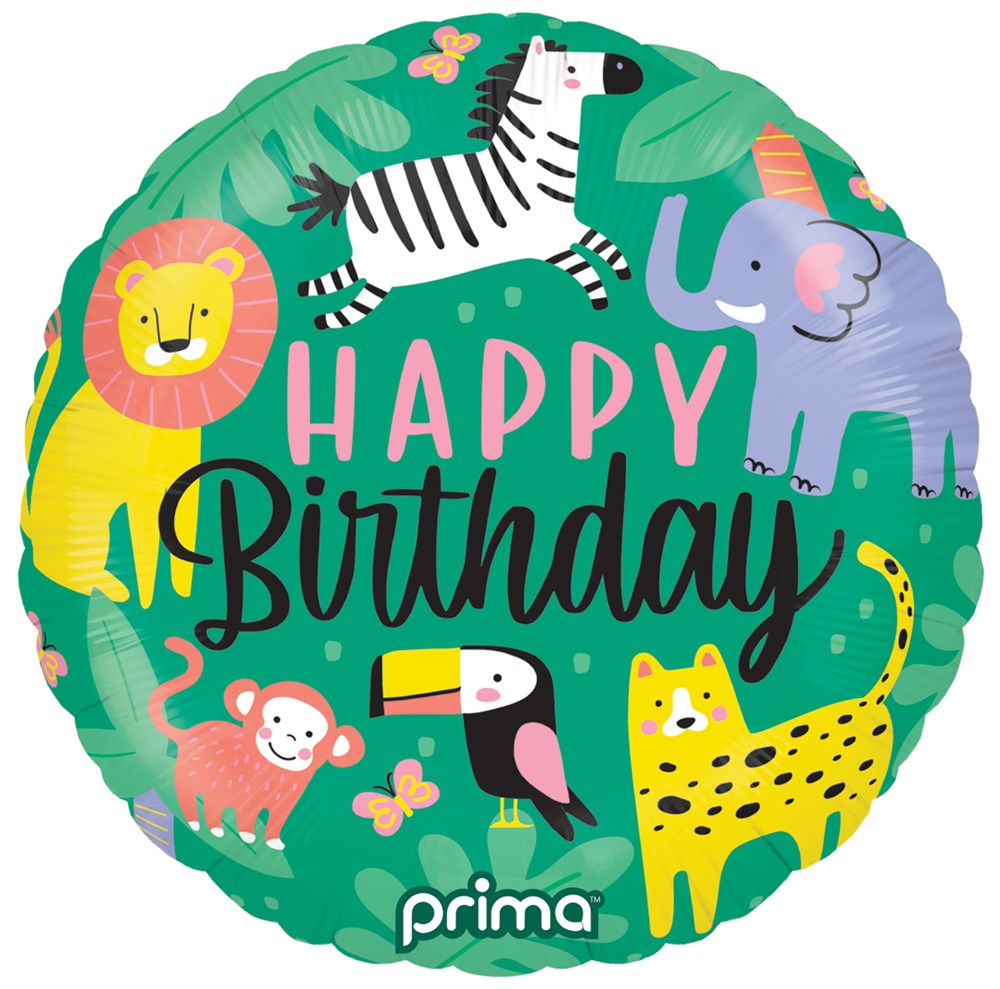 Prima  Round Happy Birthday Jungle 18 inch Foil Balloon 1ct