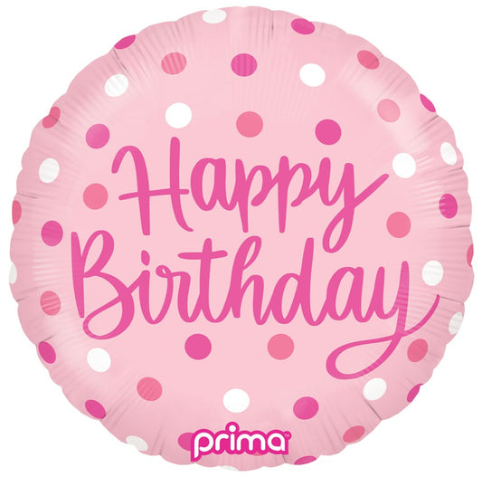 Prima  Round Birthday Pink Dots 18 inch Foil Balloon 1ct