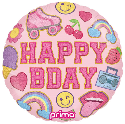 Prima  Round Birthday Girl Patches 18 inch Foil Balloon 1ct