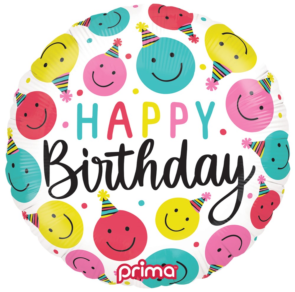 Prima  Round Birthday Happy Faces 18 inch Foil Balloon 1ct