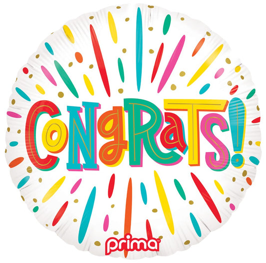 Prima  Round Colorful Congrats 18 inch Foil Balloon 1ct