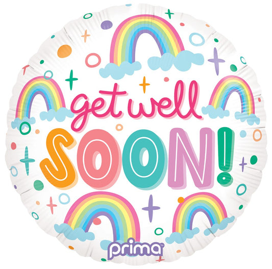 Prima  Round Get Well Soon Rainbows 18 inch Foil Balloon 1ct