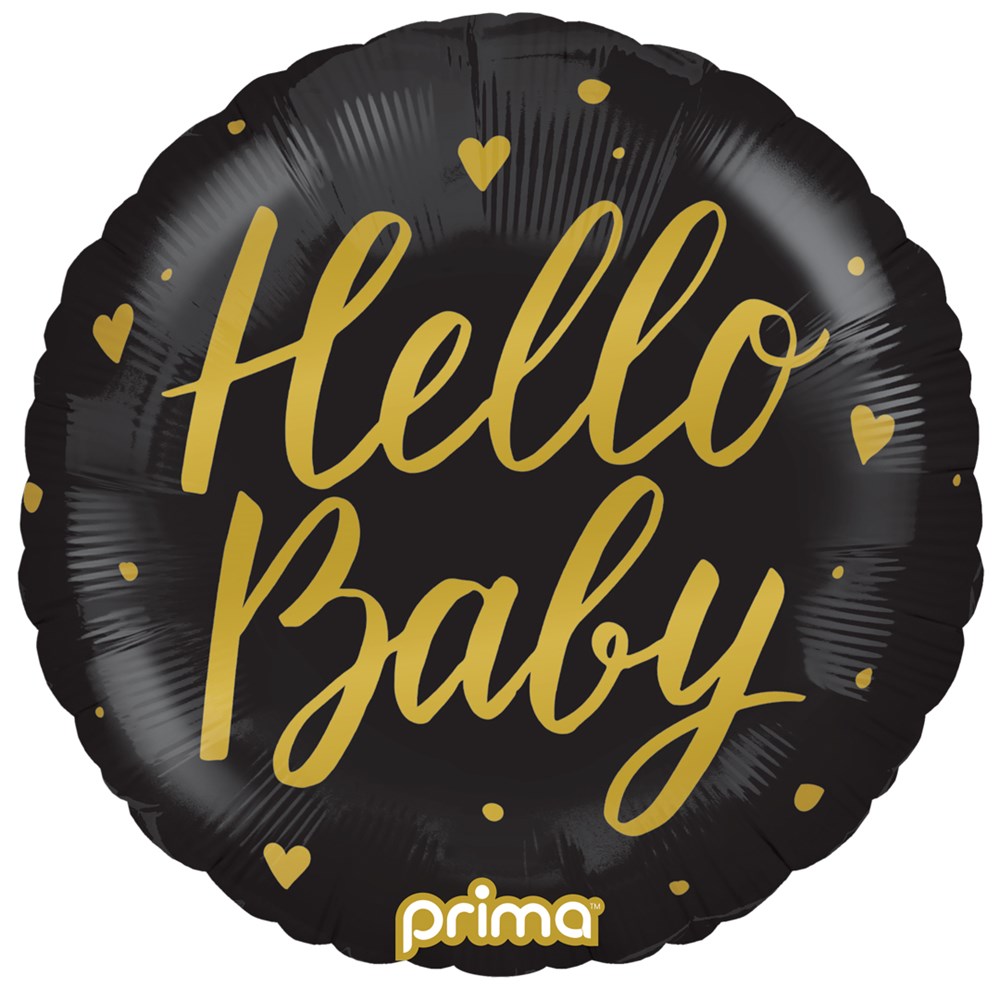 Prima  Round Hello Baby Black 18 inch Foil Balloon 1ct