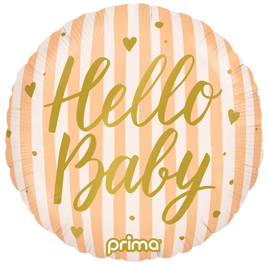 Prima  Round Hello Baby Peach Stripes 18 inch Foil Balloon 1ct