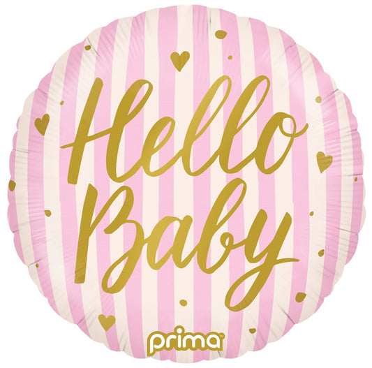 Prima  Round Hello Baby Pink Stripes 18 inch Foil Balloon 1ct