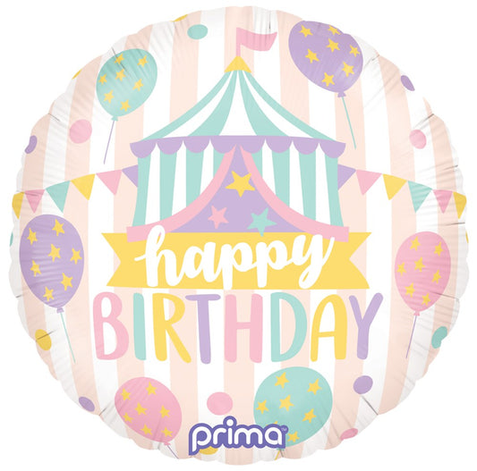 Prima  Round Birthday Pastel Circus 18 inch Foil Balloon 1ct