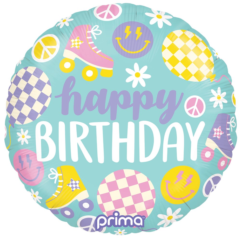 Prima  Round Retro Skates Birthday 18 inch Foil Balloon 1ct