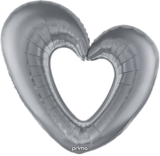 Prima  Silver Open Heart 40 inch Foil Balloon 1ct