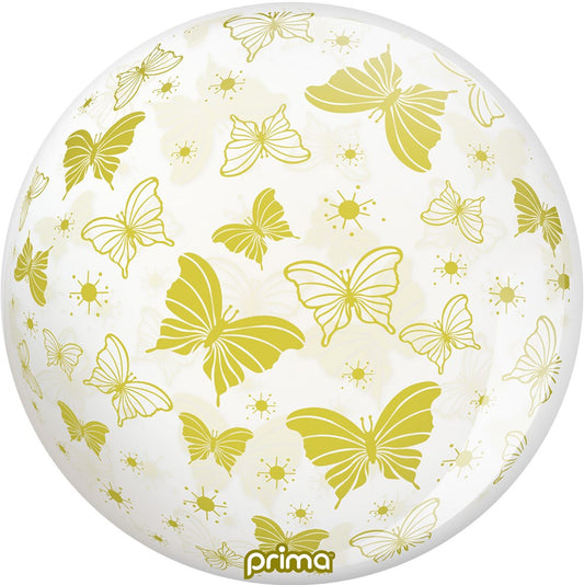 Prima  Gold Butterflies Sphere 20 inch Sphere Balloon 1ct