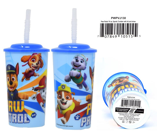 Paw Patrol Vaso deportivo de 16 oz con tapa y pajita 55 g