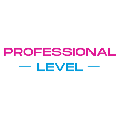 Professional Level Kit logo with bold pink "Professional" text above blue "Level" text separated by two blue horizontal.