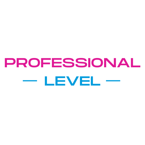 Professional Level Kit logo with bold pink "Professional" text above blue "Level" text separated by two blue horizontal.