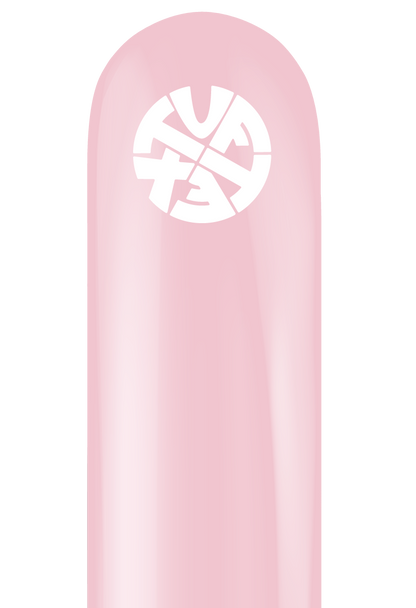 Single light pink 260 latex balloon with white Tuftex logo printed near the top.