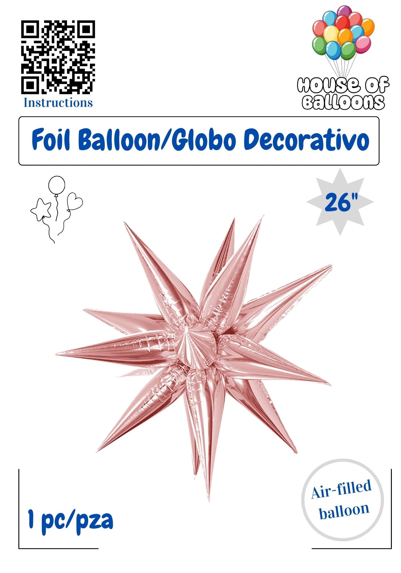House of Balloons Star Burst Aurora Rose Gold 26 inch Foil Balloon 1ct