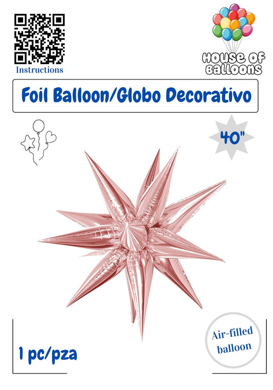 House of Balloons Star Burst Aurora Rose Gold 40 inch Foil Balloon 1ct