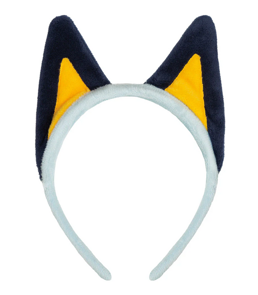 Light blue fabric headband with tall, pointed dark blue and yellow ears resembling a cartoon character.