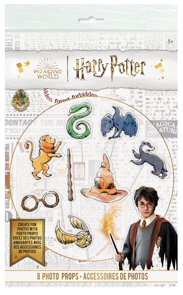 Set of 8 Harry Potter-themed photo props featuring colorful character and item cutouts on sticks, including glasses, sorting