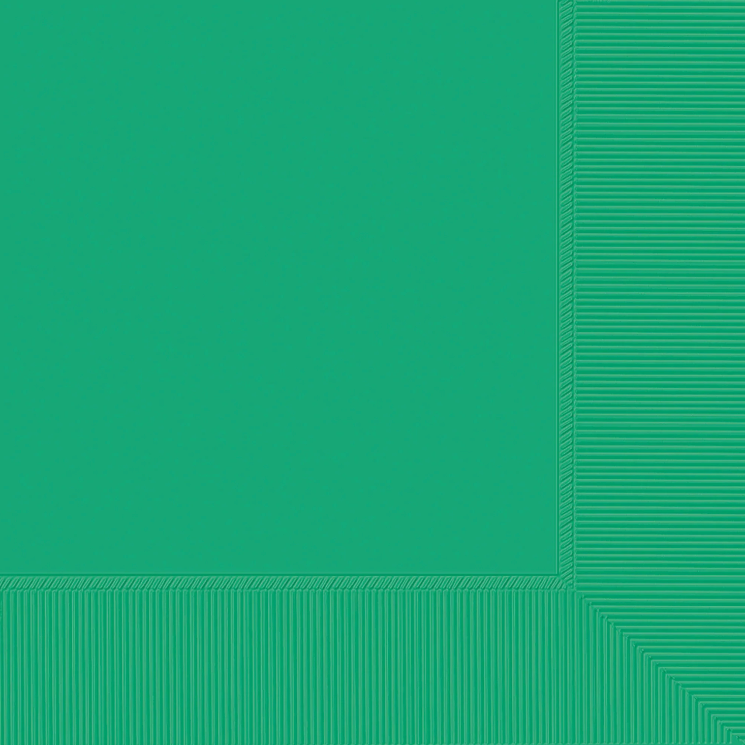 Square green 2-ply beverage napkin with a subtle embossed striped border, 40 count pack.