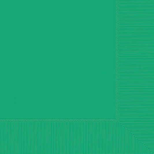 Square green 2-ply beverage napkin with a subtle embossed striped border, 40 count pack.
