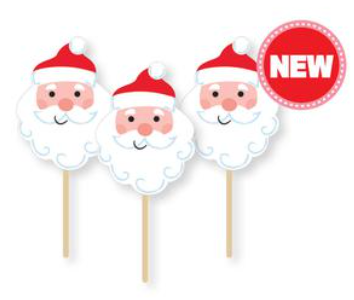 Wooden Christmas picks shaped like Santa faces with red hats, white beards, and rosy cheeks, 50 count.