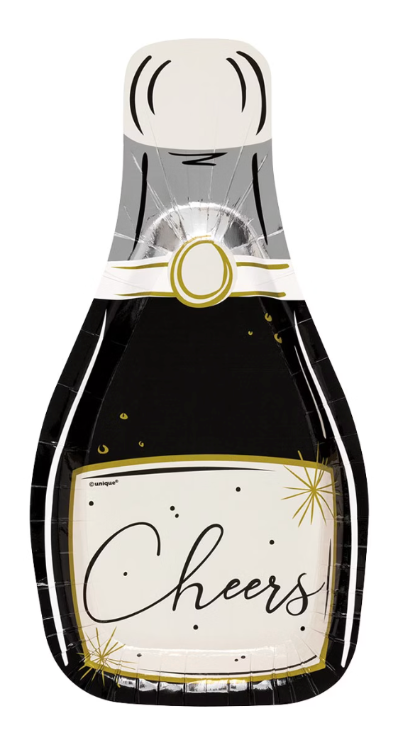 Toasting New Year's 10.25 inch Champagne Bottle Shaped Plates 8ct