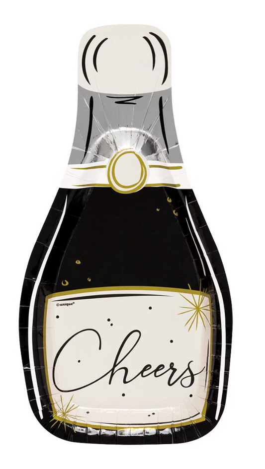 Toasting New Year's 10.25 inch Champagne Bottle Shaped Plates 8ct