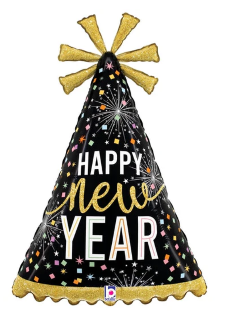 Betallic New Year Party Hat 32 inch Foil Balloon 1ct