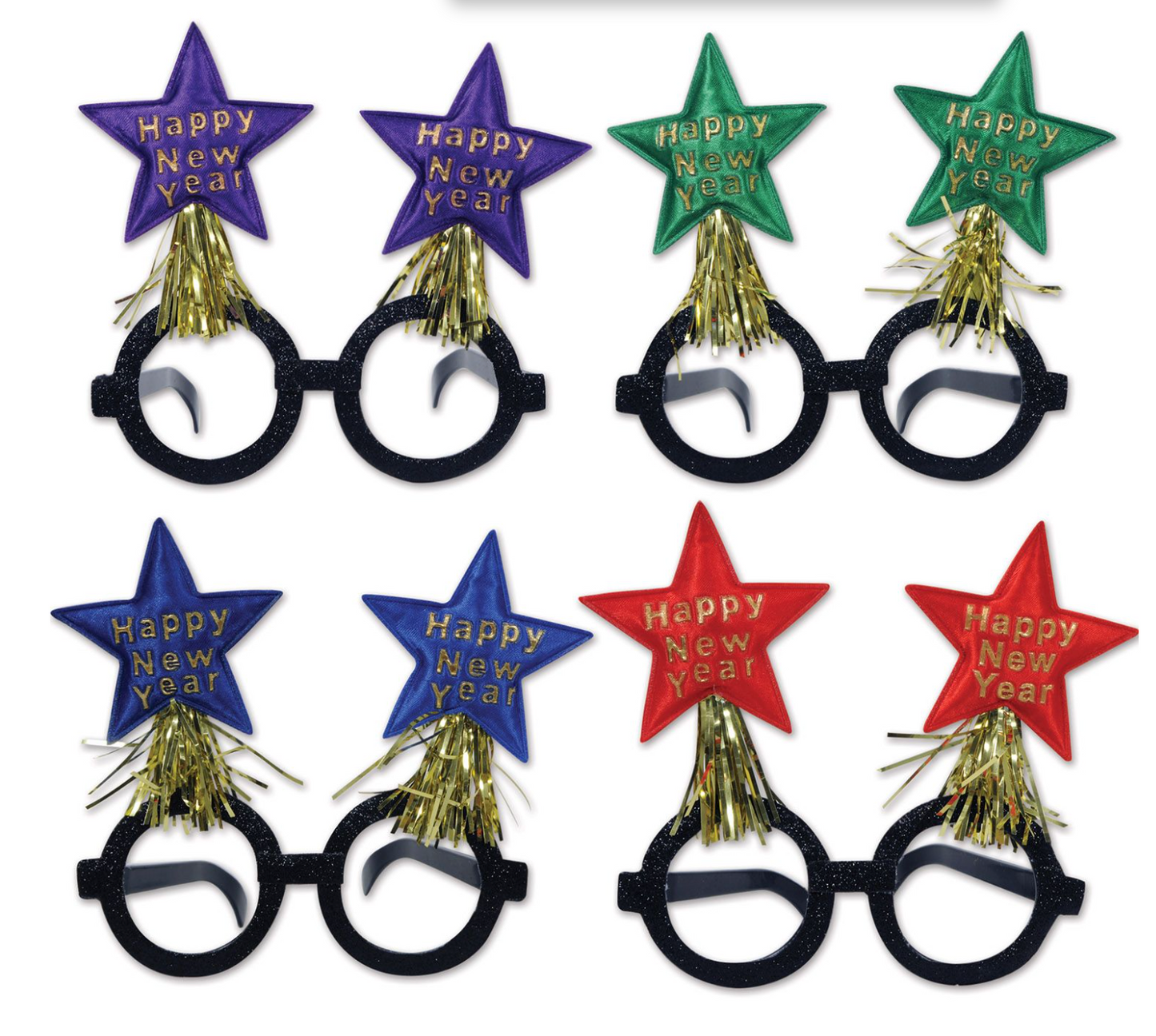 NYE Glittered New Year Star Bopper Glasses Assorted
