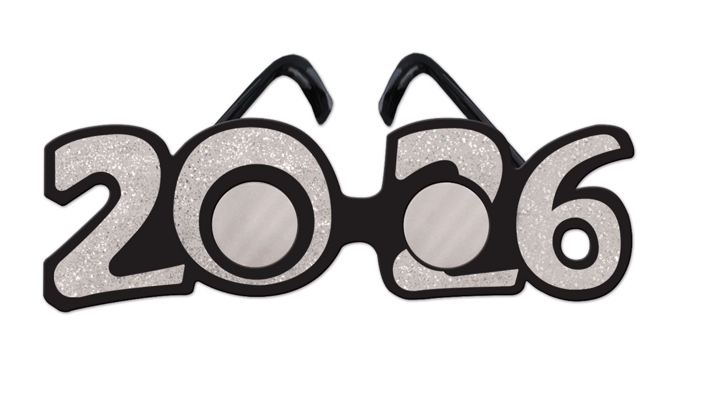 New Years 2026 Glittered Plastic Glasses in Silver 1ct