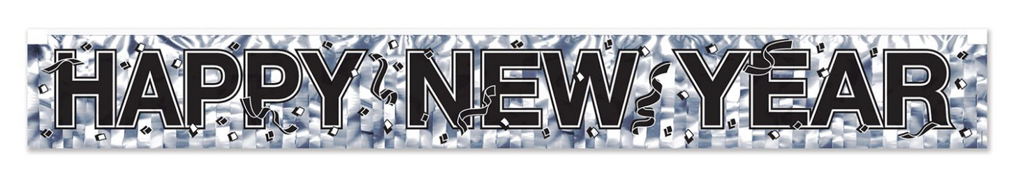 NYE Silver Metallic Fringe Banner