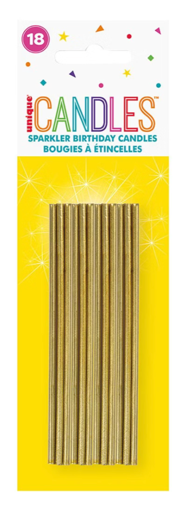 Velas de cumpleaños doradas y brillantes, 18 unidades
