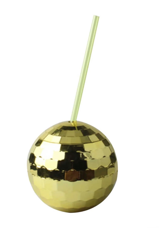 Vaso de bebida de bola de discoteca dorado