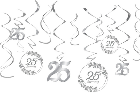 Paquete económico de decoraciones en espiral para el 25.° aniversario, 12 unidades