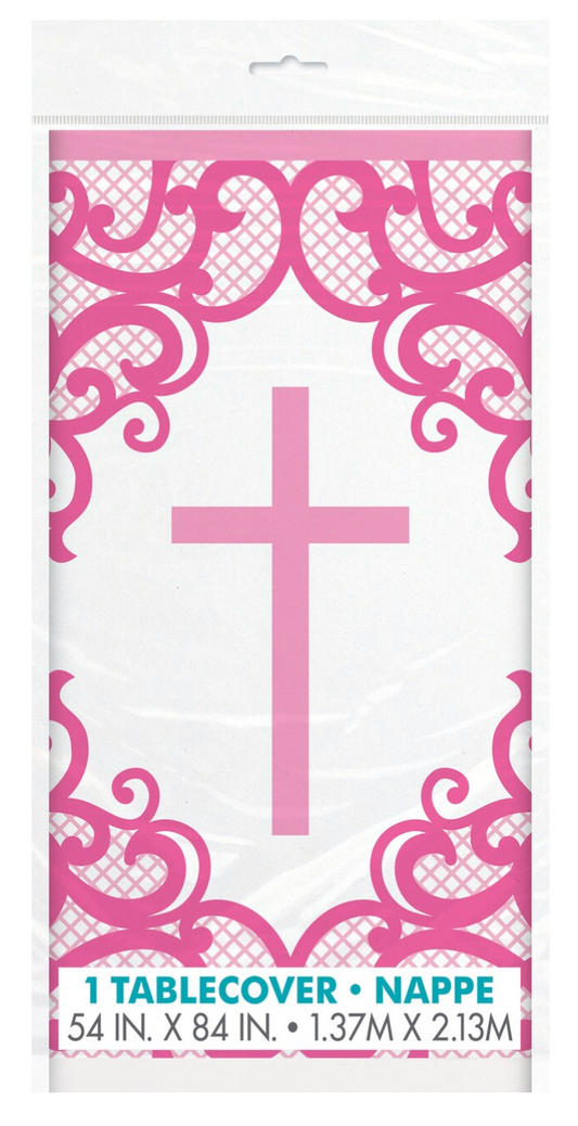 Mantel plástico cruz fantasía rosa 54x84