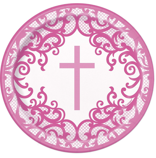 8 Fancy Pink Cross 7in Plate