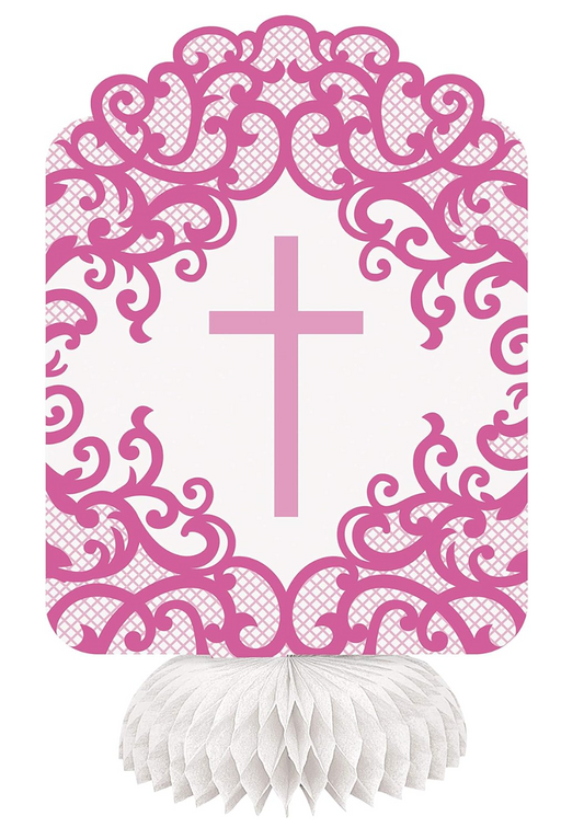 Panal de abeja con cruz rosa elegante de 3 8 pulg.