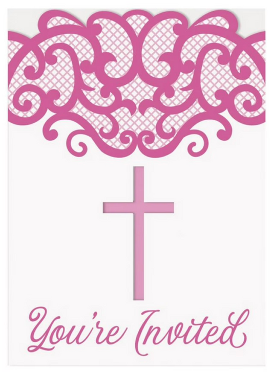 8 Fancy Pink Cross Invite