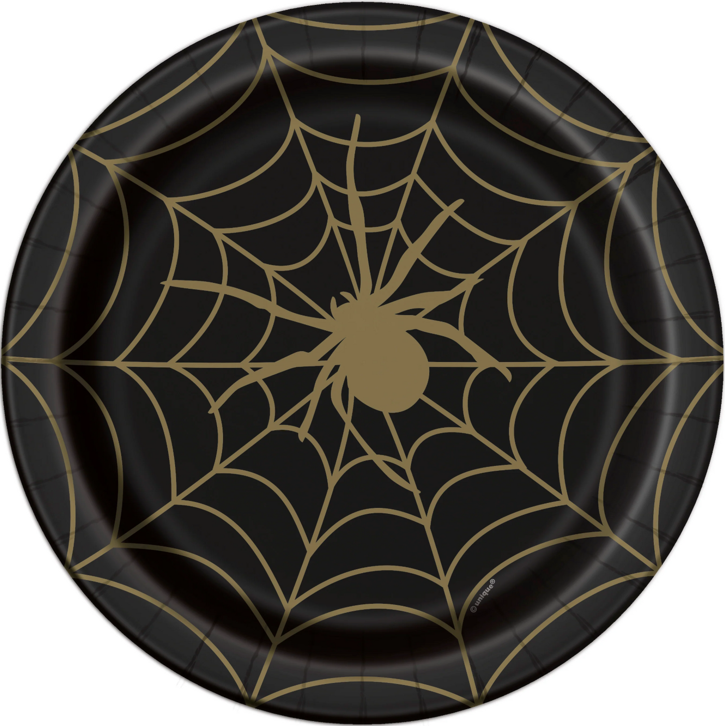 Black & Gold Spider Web Round 9" Dinner Plates, 8ct