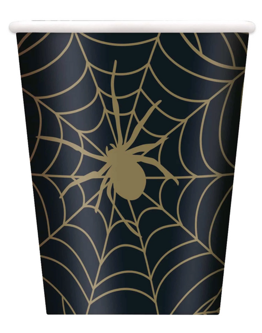 Black and Gold Spider Web 9oz Paper Cups, 8ct
