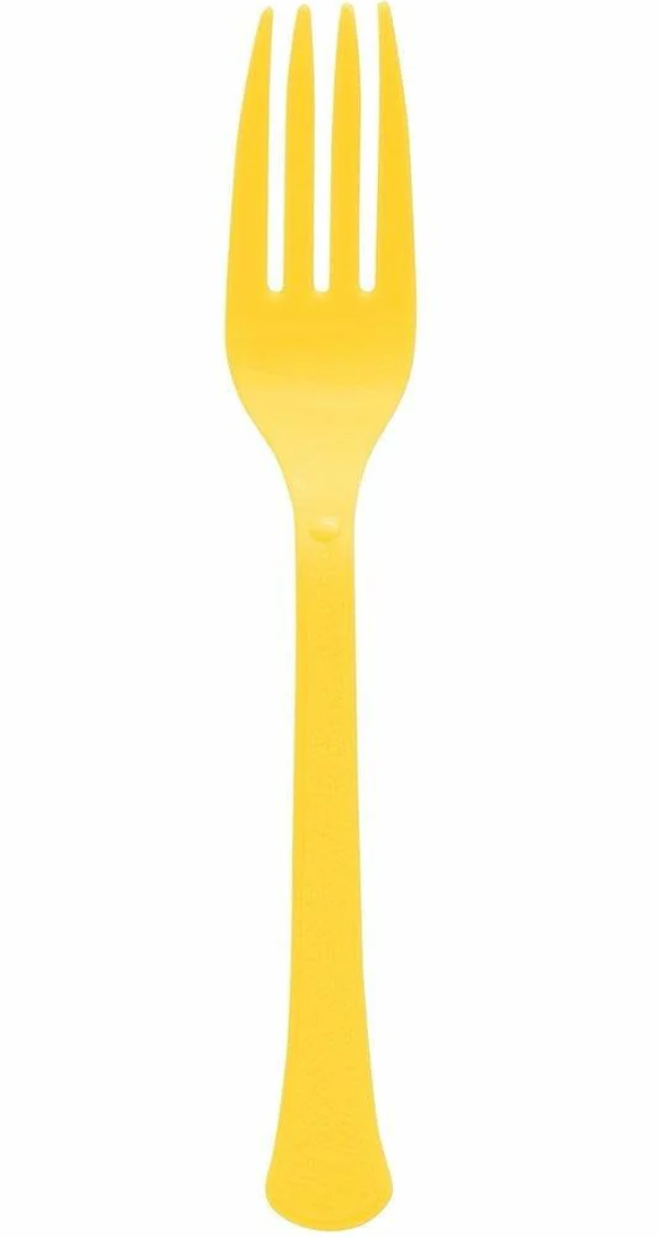 Tenedor de plástico amarillo brillante, 50 unidades