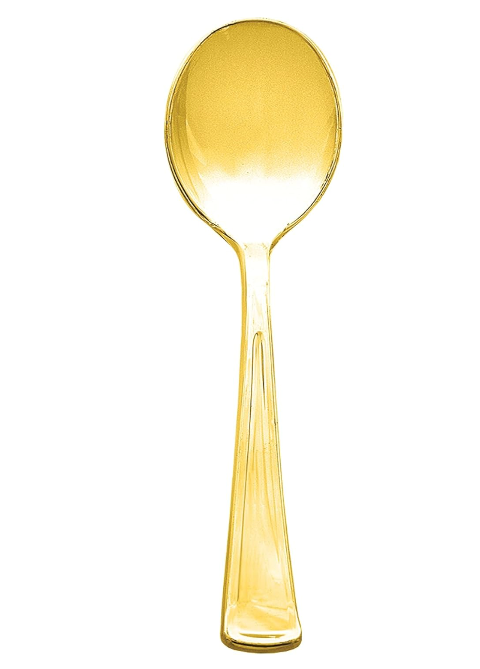 Plastic Soup Spoons Gold 50ct