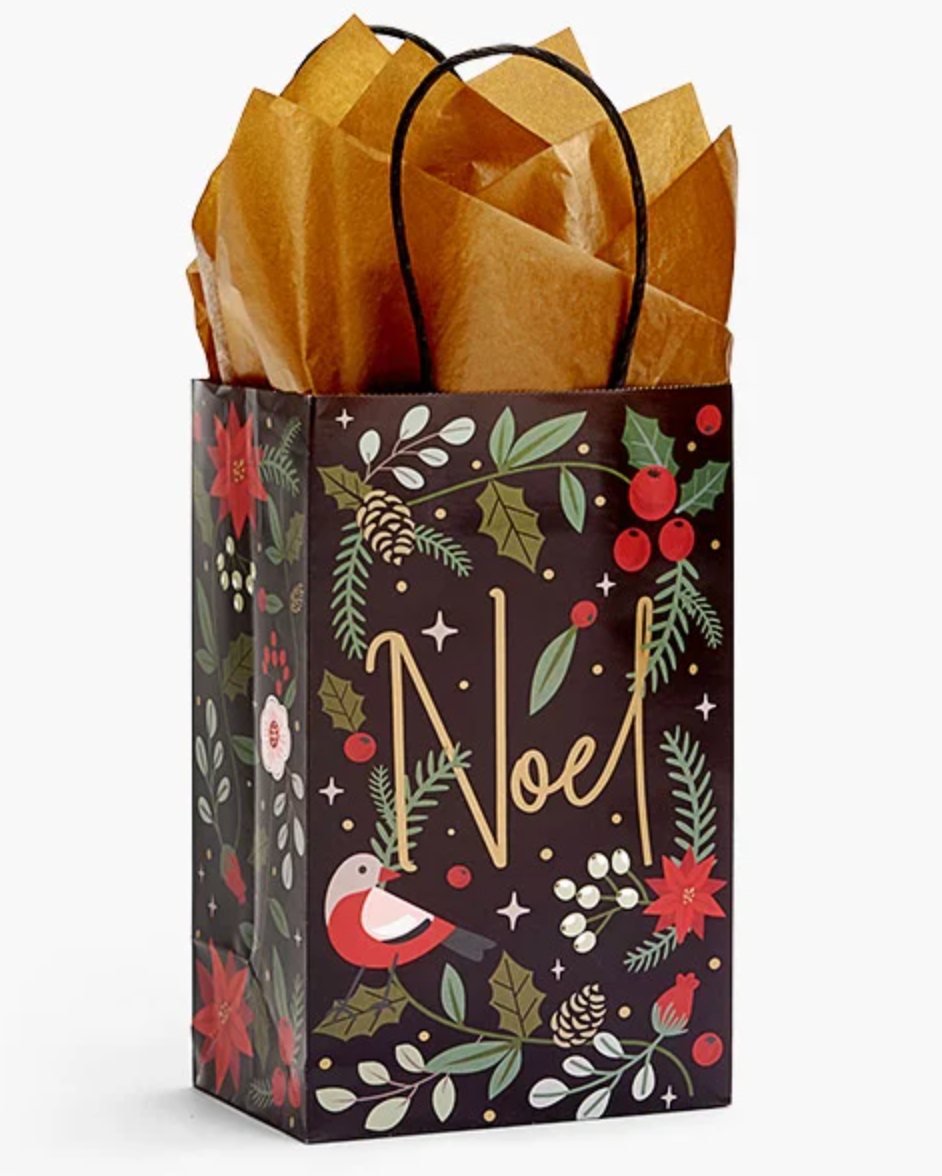 Christmas Holiday Botanicals Small Paper Gift Bag 1ct