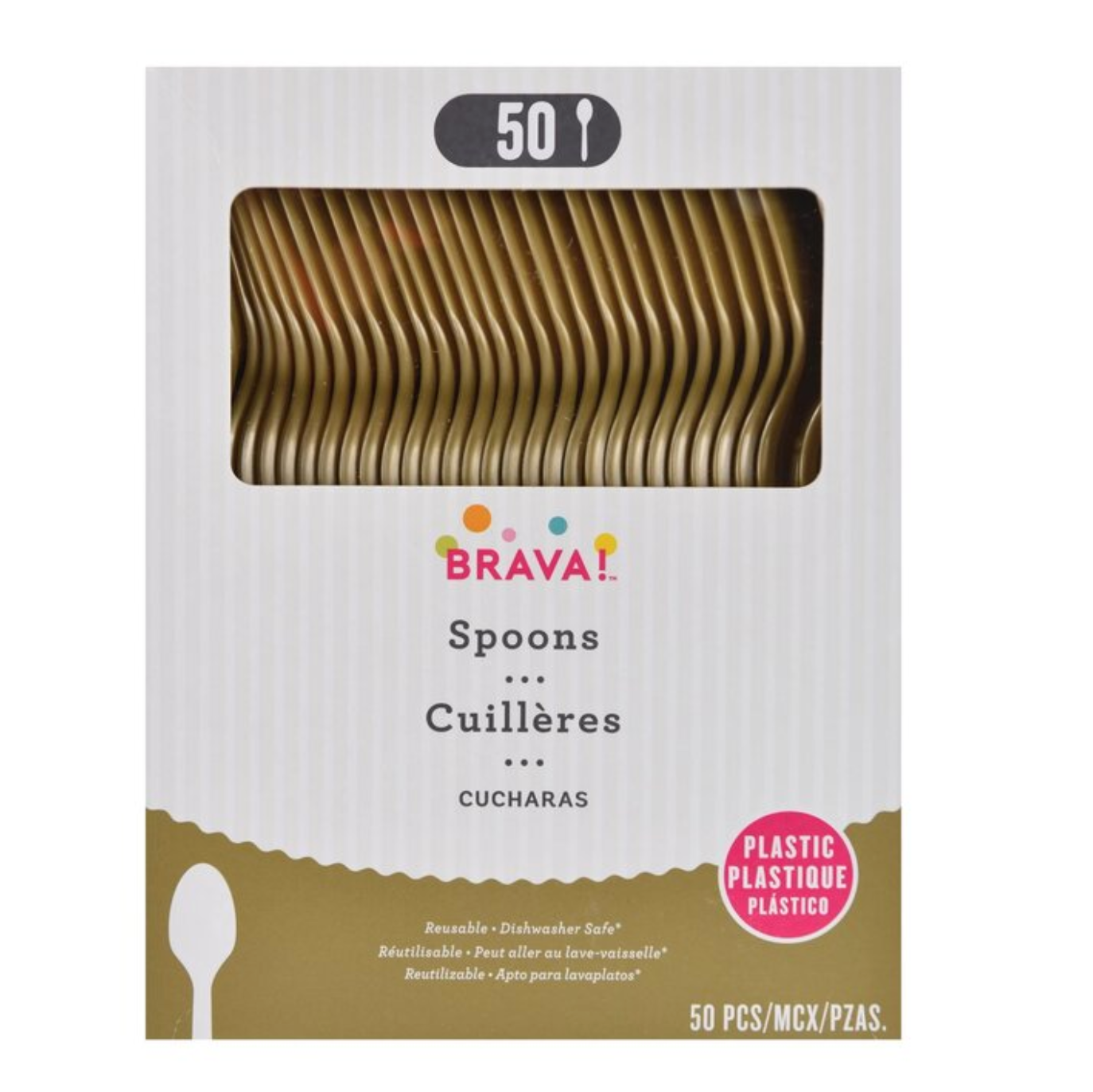 Cuchara de plástico dorada, 50 unidades