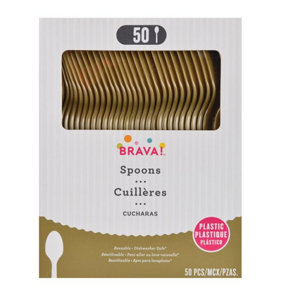 Cuchara de plástico dorada, 50 unidades