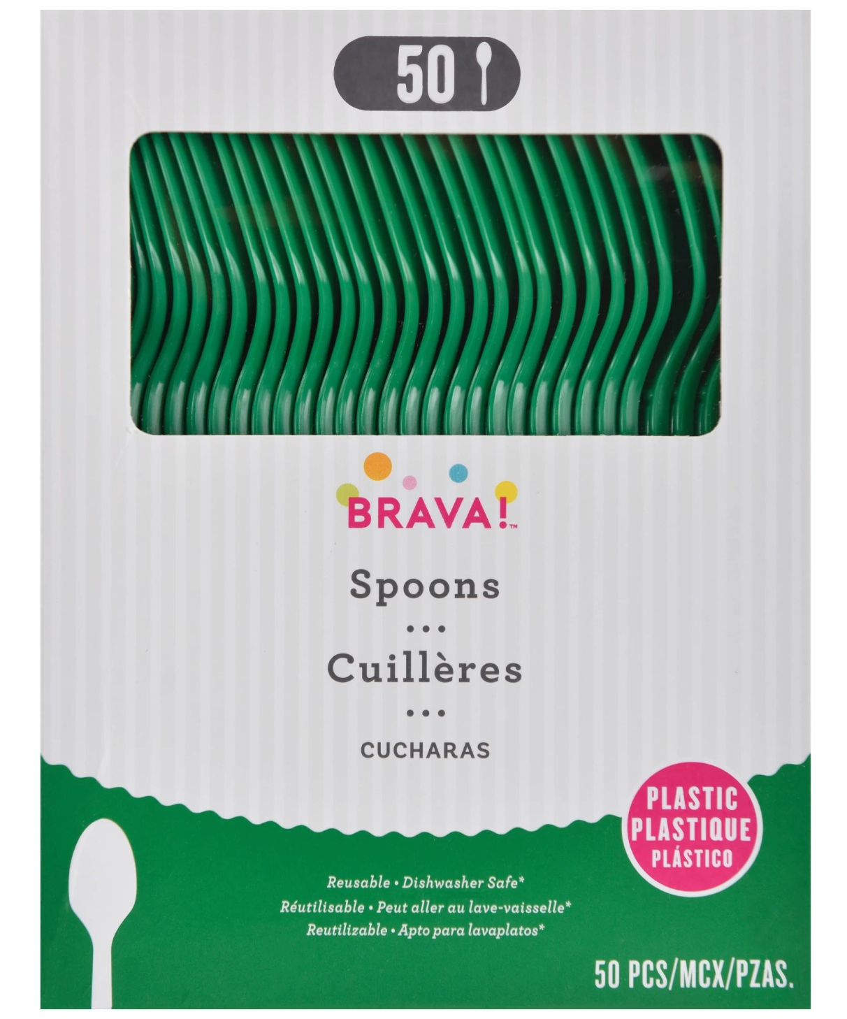 Cuchara de plástico verde festivo, 50 unidades