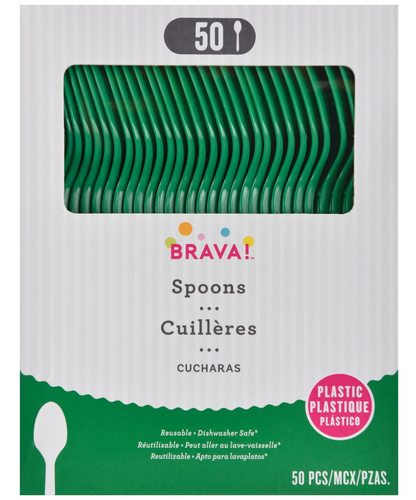 Cuchara de plástico verde festivo, 50 unidades