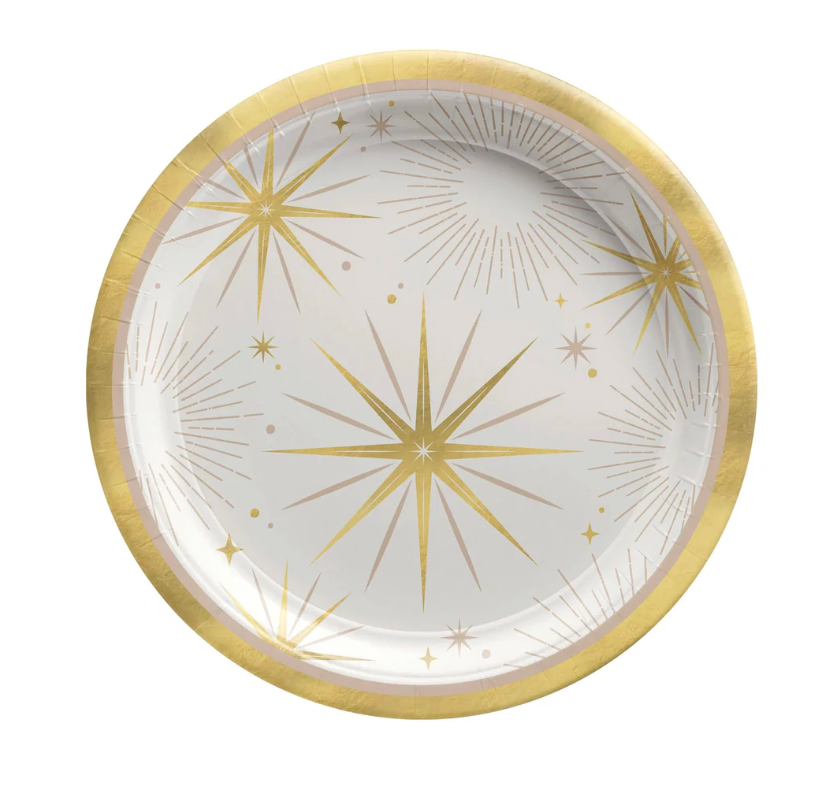New Years Eve Golden Soiree 7 Inch Round Plate 8ct