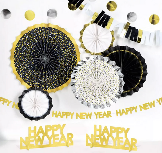 New Years Eve Black Silver Gold Room Deco Kit 10ct
