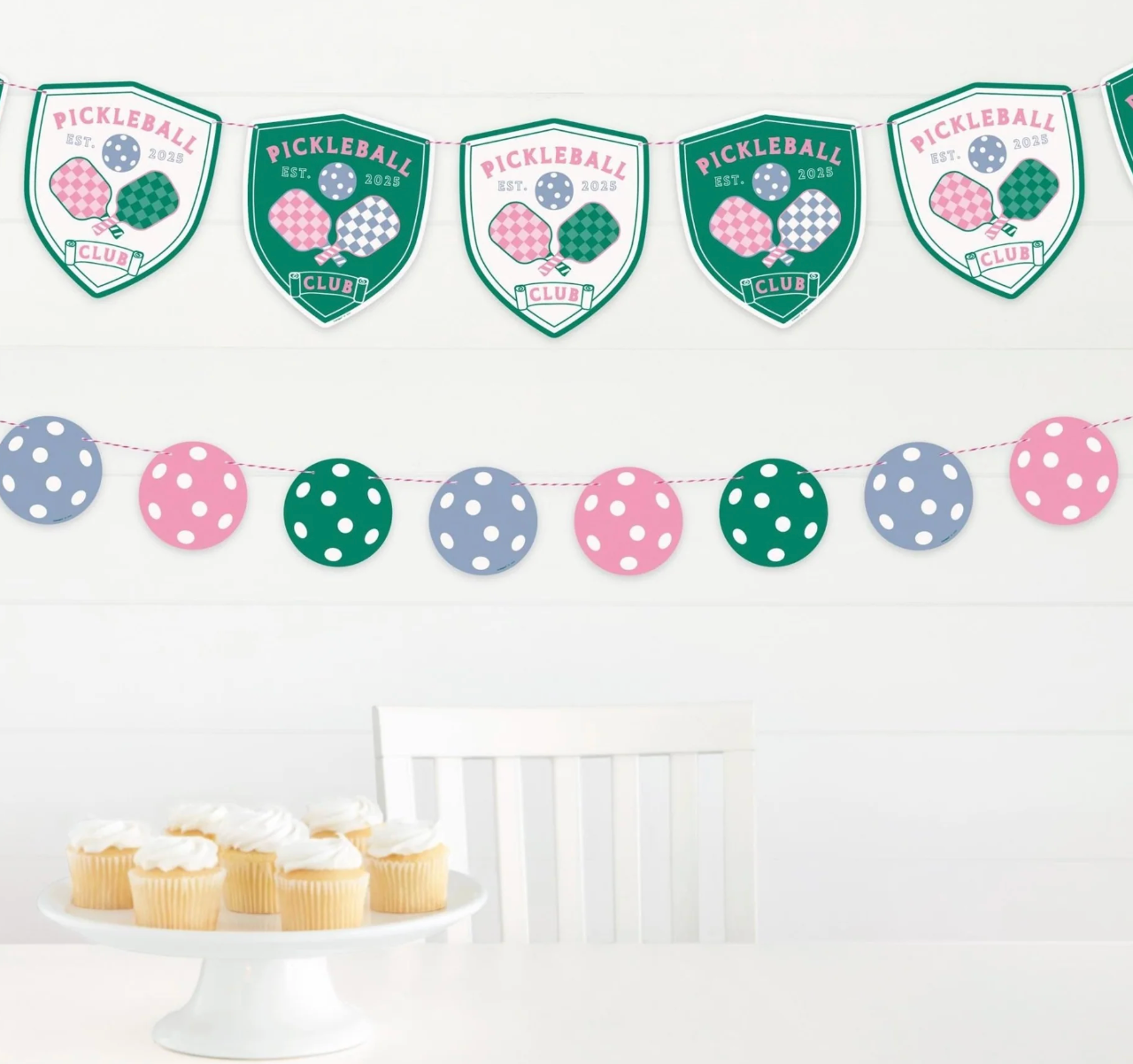 Playful Summer Pickelball Crest & Ball Die Cut Banner 2pc