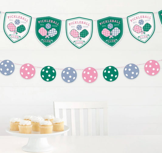 Playful Summer Pickelball Crest & Ball Die Cut Banner 2pc
